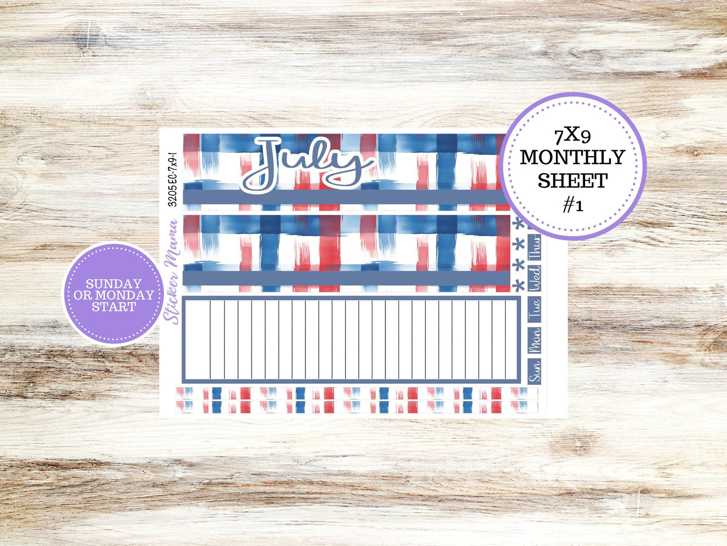 ERIN CONDRE Monthly  Kit-3205 || 7X9 || Patriotic Festivities Stickers  || - ec July Monthly Kit - Monthly Planner Kits - Monthly Budget