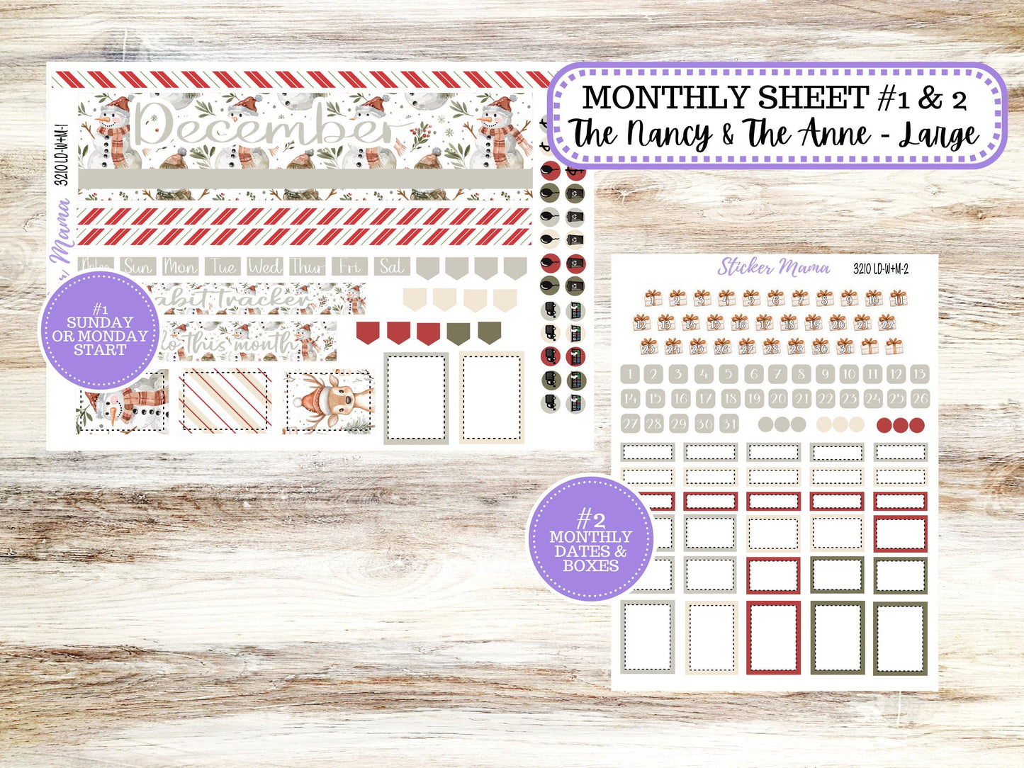 LD “The Nancy & Anne” Large || Week + Month PLANNER Monthly Kit #3210 || Laurel Denise Horizontal Vertical Kit || Frosty Friends || 9-25