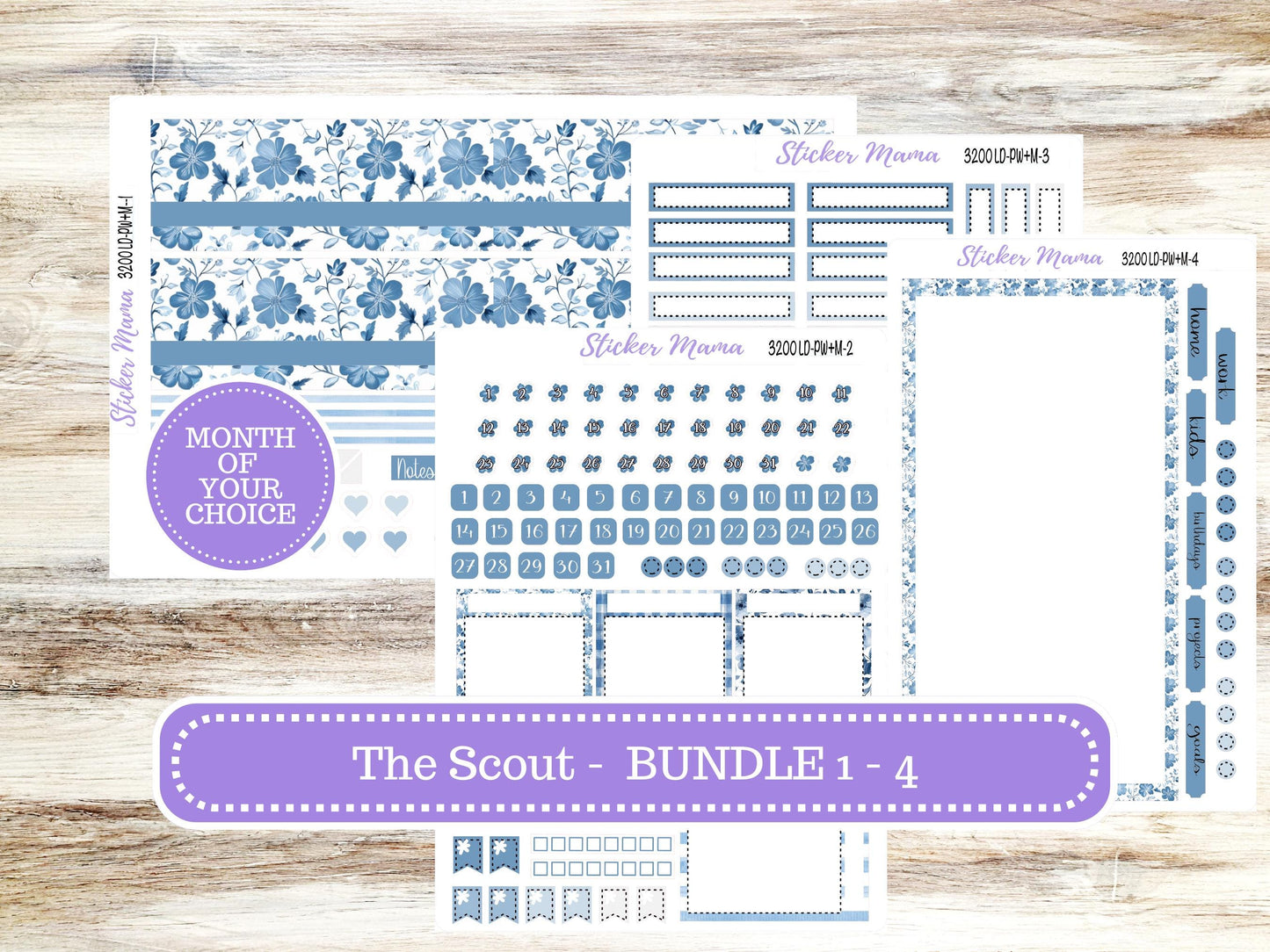 LD Large "The Scout" || PORTRAIT Weekly + Monthly Planner Kit #3200 || Chose Your Month || Blue Blossom || Laurel Denise Kit || 12-25