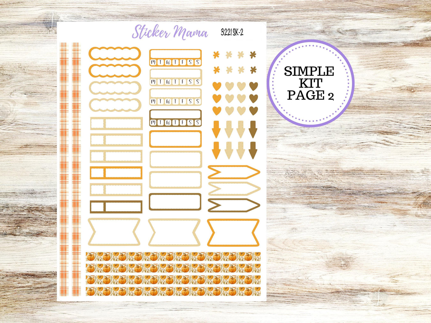 Simple 1.5 inch Planner Sticker Kits | Pumpkin & Cornstalks 3221