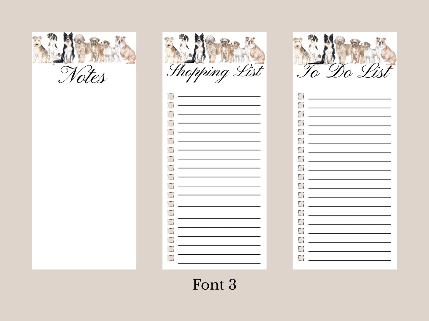 Furry Friends  - Dog Notepads | Set of Three | 3.5 x 8 | To Do List | Shopping List | Notes