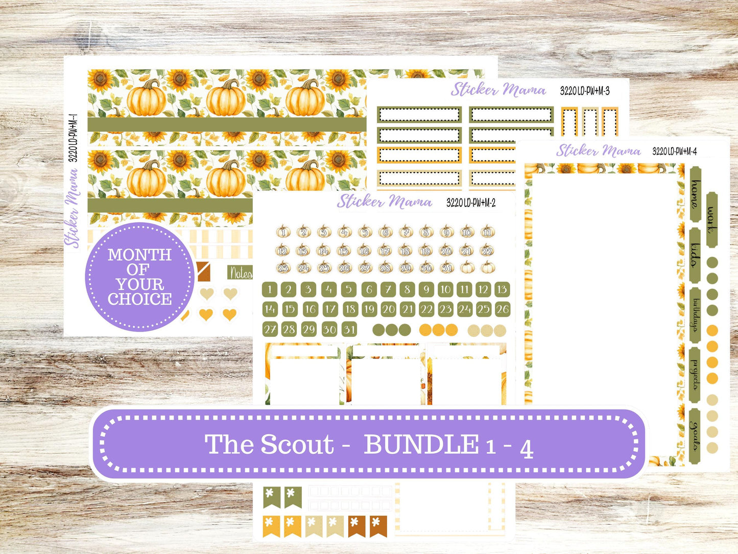 Laurel Denise Large Scout Planner Sticker Kit | Portrait Weekly + Monthly | Month of your Choice Fall | 3220 Sunflower Harvest | 6-26