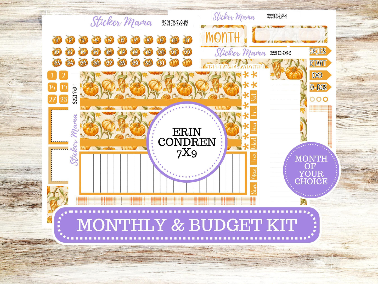 Erin Condren Monthly Kit 7X9 | 3221  Pumpkin & Cornstalk | Month of your Choice - Undated