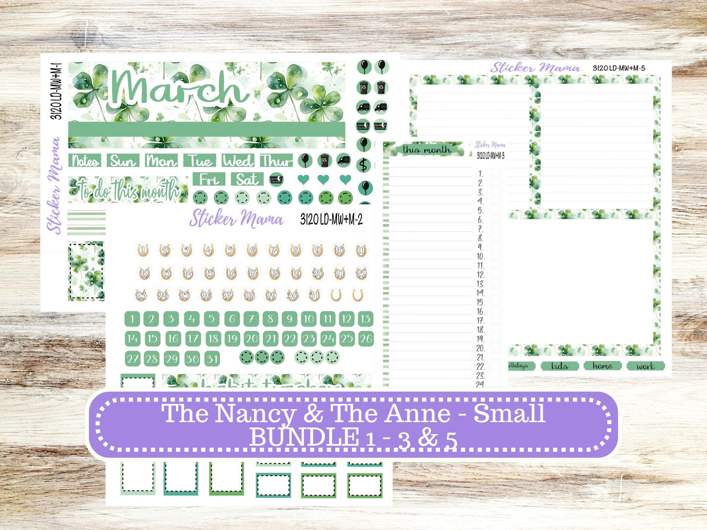 LD SMALL "The Anne" & "The Nancy" || MINI Week + Month Planner Kit #3120 || Horizontal Vertical || March Shamrock Magic || 11-25