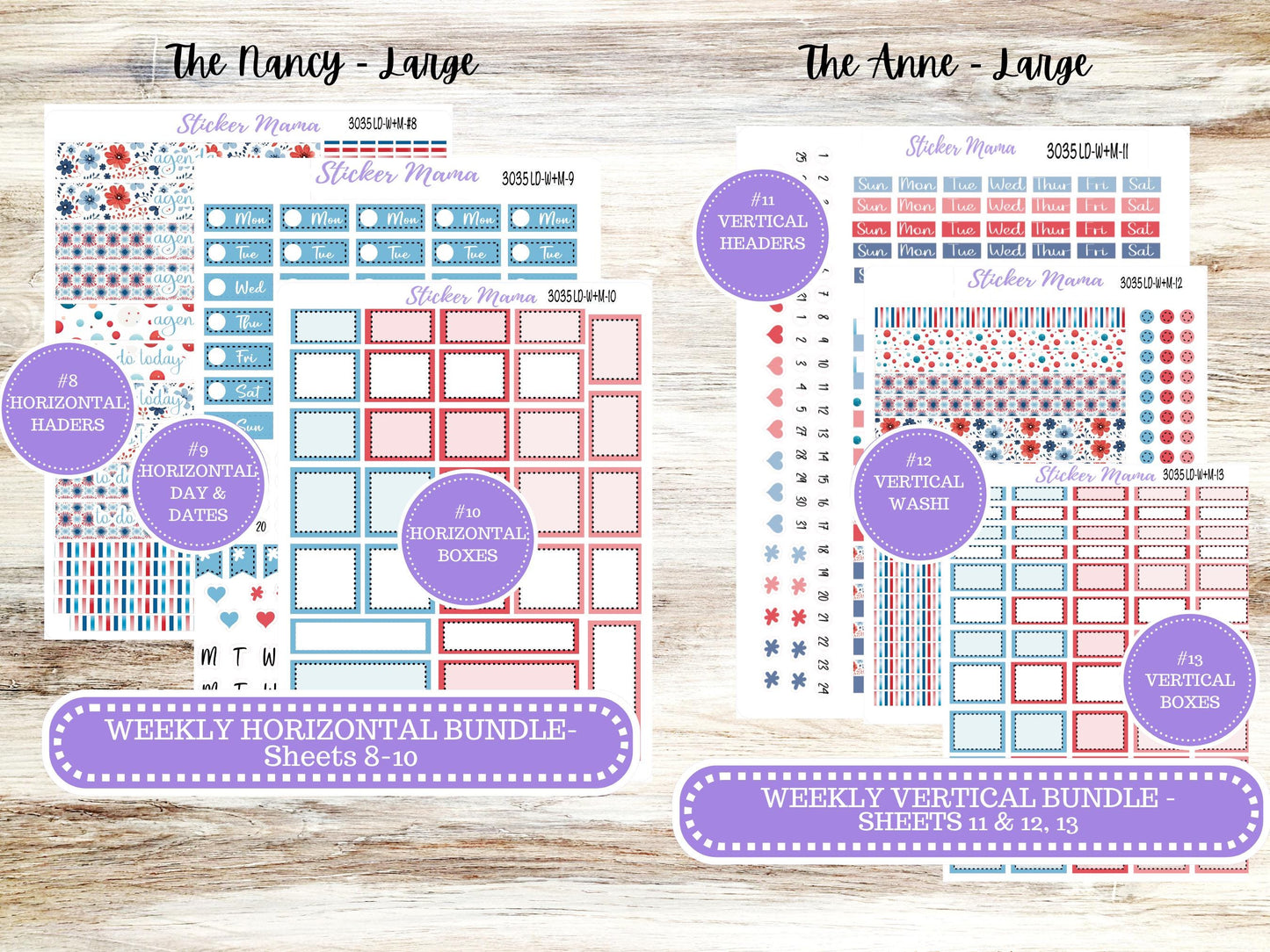 Laurel Denise Large Nancy & Large Anne Planner Sticker Kit | Vertical Horizontal Week + Month | July American Dream 3035 | 4-26