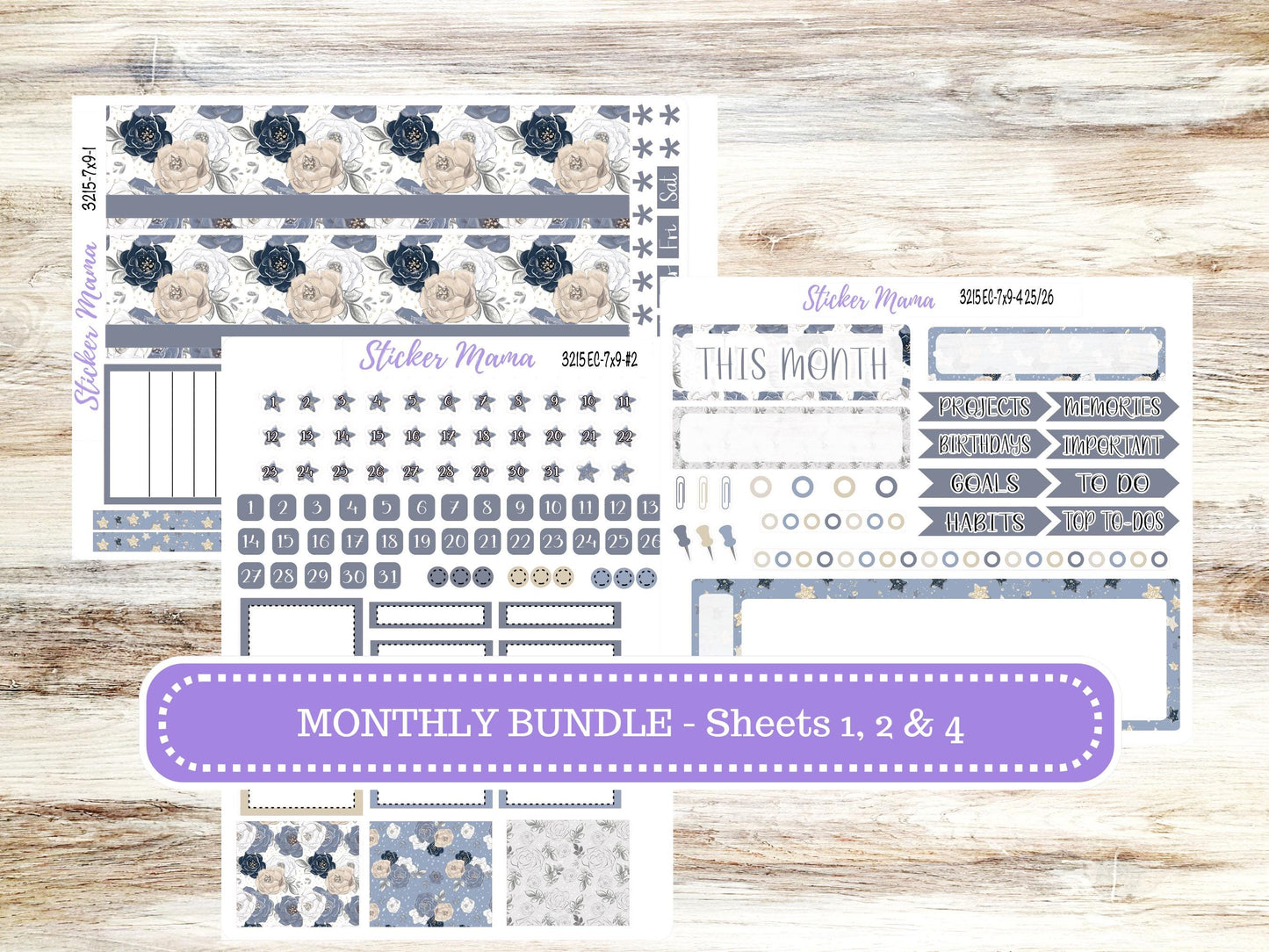 ERIN CONDREN Monthly Kit-3215  || 7X9 ||  Charming Roses Monthly - 7x9 EC Month of your Choice - Monthly Planner Kits -  Monthly Budget