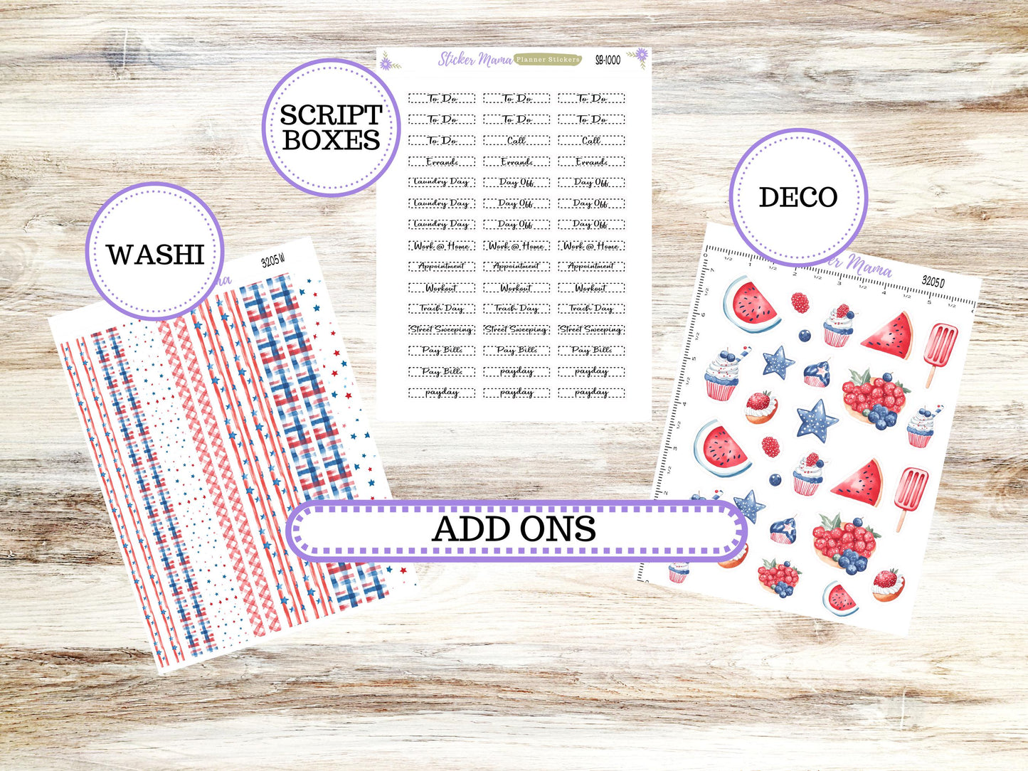 Laurel Denise Large Nancy & Large Anne Planner Sticker Kit | Vertical Horizontal Week + Month | July Patriotic Festivities 3205 | 4-26