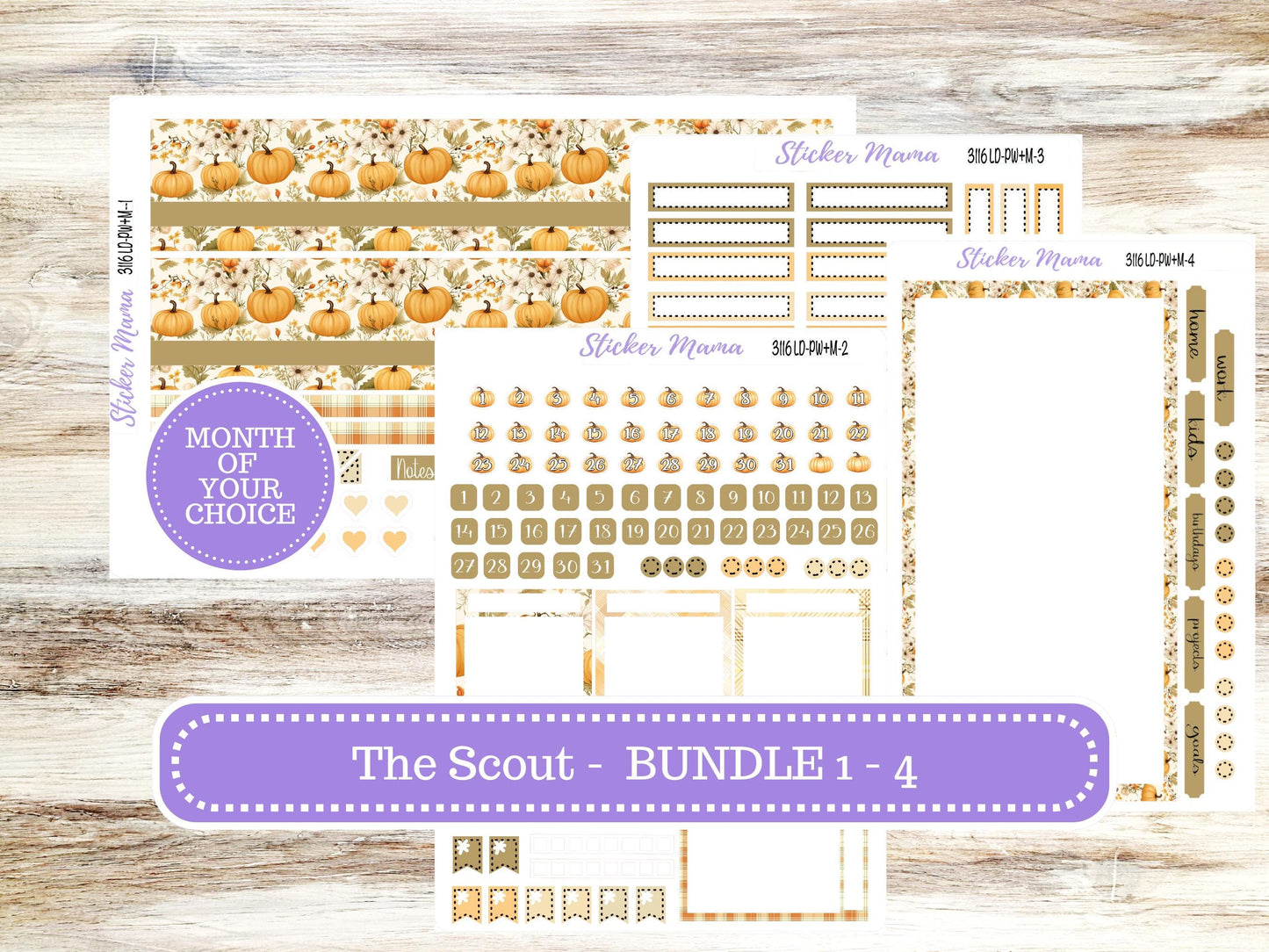 Laurel Denise Large Scout Planner Sticker Kit | Portrait Weekly + Monthly | Month of your Choice Fall | 3116 Pumpkin Spice | 7-26
