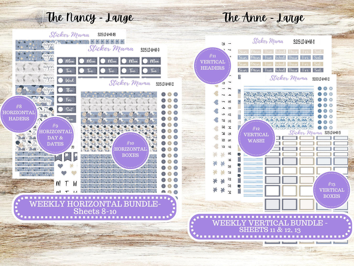 Laurel Denise Large Nancy & Anne Planner Sticker Kit | Vertical Horizontal Week + Month | Month of your Choice Charming Rose #3215 | 1-26