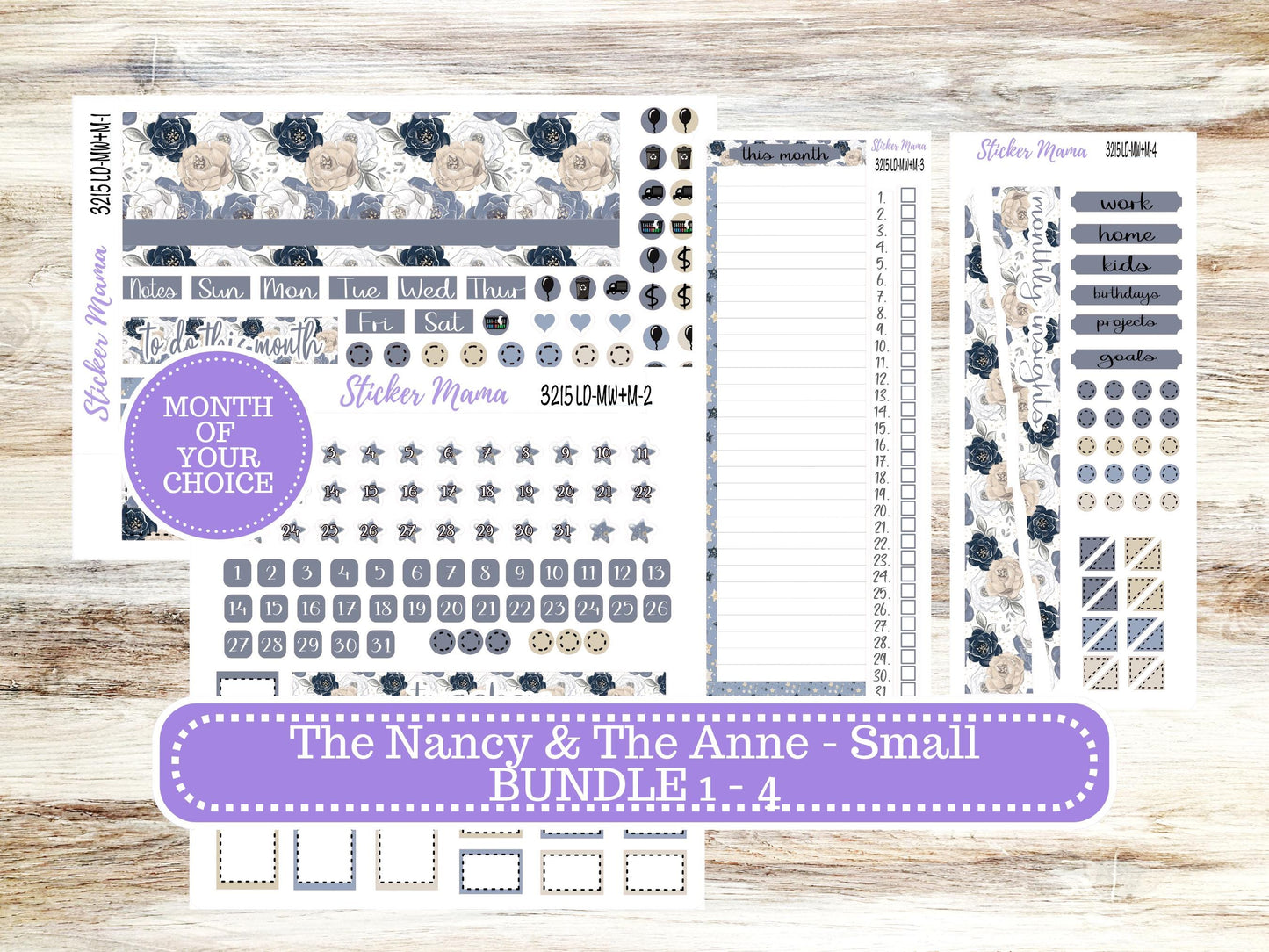 Laurel Denise Small Anne and Nancy Planner Sticker Kit | Small Week + Month | Choose your own Month #3215 Charming Roses | 1-26