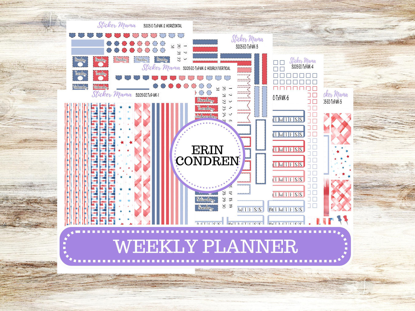 Erin Condren Weekly Planner Kit | Vertical & Hourly Stickers | WK-3205 Patriotic Festivities