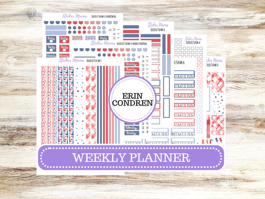 Erin Condren Weekly Planner Kit | Vertical & Hourly Stickers | WK-3205 Patriotic Festivities