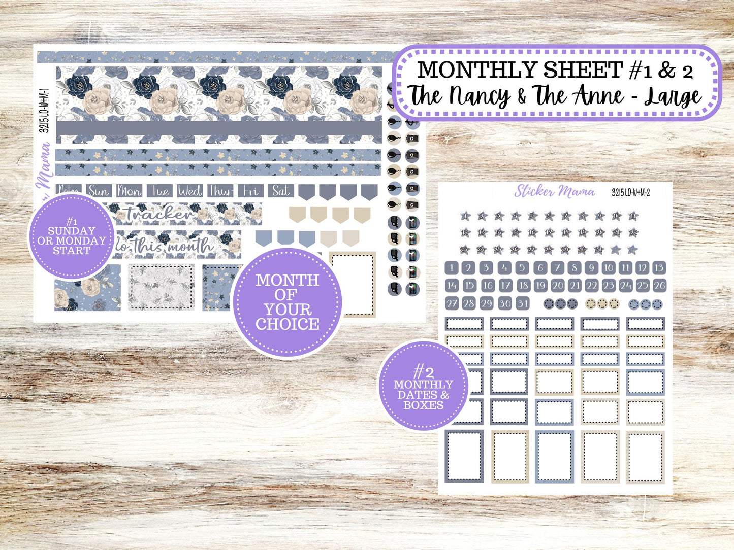 Laurel Denise Large Nancy & Anne Planner Sticker Kit | Vertical Horizontal Week + Month | Month of your Choice Charming Rose #3215 | 1-26