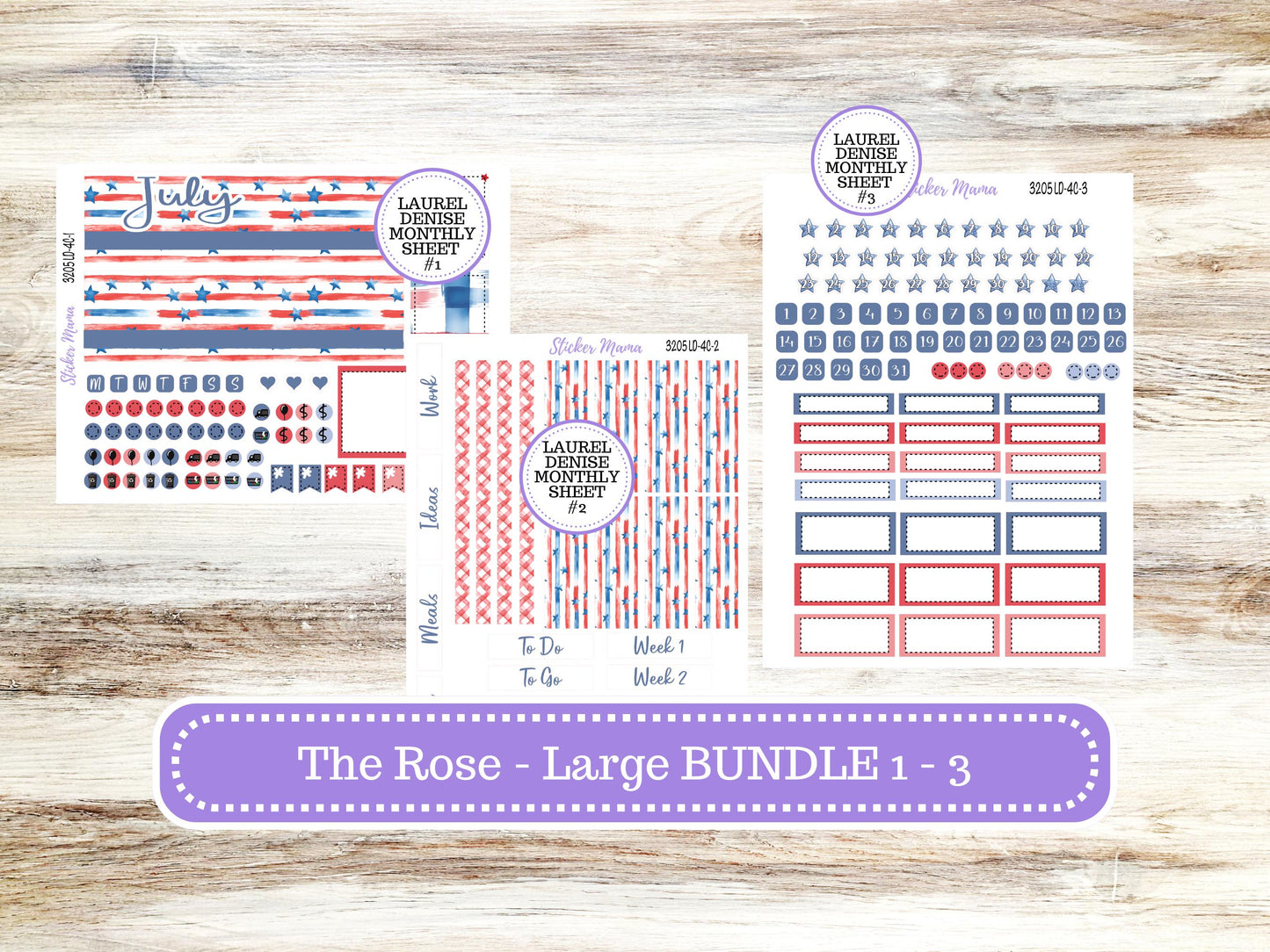 Laurel Denise Large Rose Planner Sticker Kit | 4-COLUMN (formerly project) | July Patriotic Festivities 3205 | 4-26