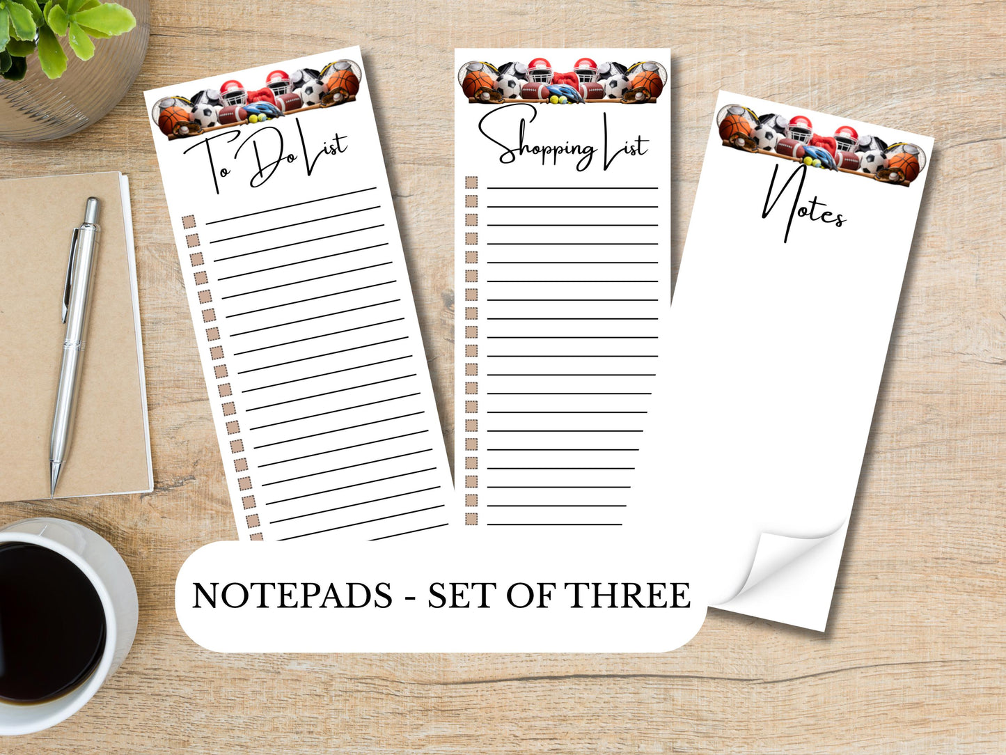 Sporting Spirit - Notepads | Set of Three | 3.5 x 8 | To Do List | Shopping List | Notes