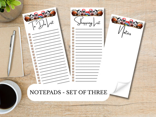 Sporting Spirit - Notepads | Set of Three | 3.5 x 8 | To Do List | Shopping List | Notes