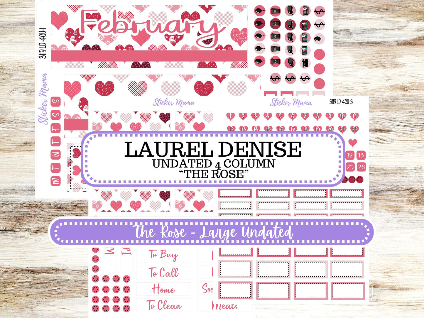 LD "The Rose" - Large Undated Sewn || 4 COLUMN Undated (formerly project undated). Planner Kit #3119 || February || 10-25