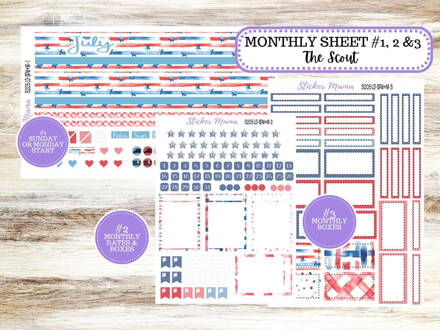 Laurel Denise Small Scout Planner Sticker Kit | Portrait Weekly + Monthly | July Patriotic Festivities 3205 | 4-26
