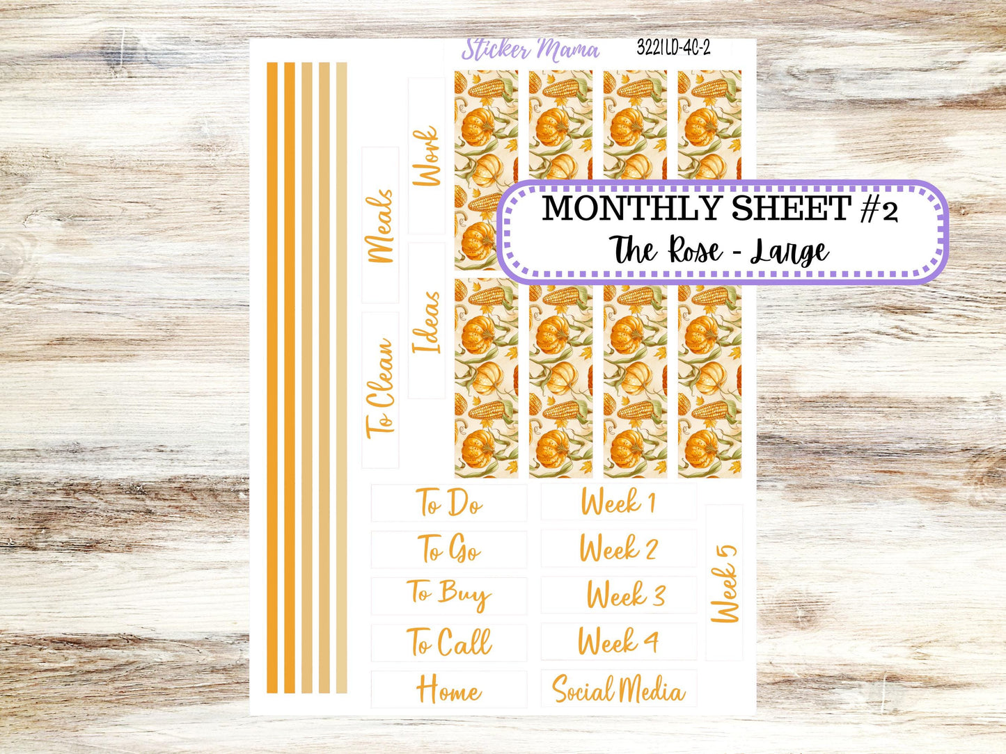 Laurel Denise Large Rose Planner Sticker Kit | 4-COLUMN | Month of your Choice Fall | Pumpkins & Cornstalks 3221 | 6-26