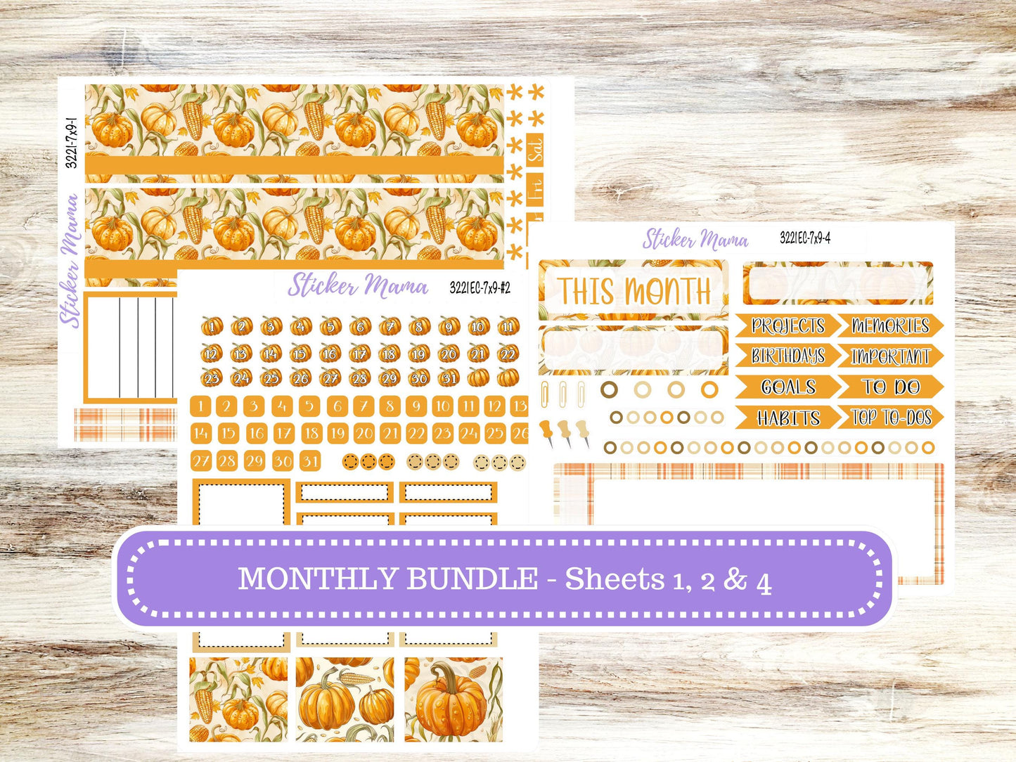 Erin Condren Monthly Kit 7X9 | 3221  Pumpkin & Cornstalk | Month of your Choice - Undated