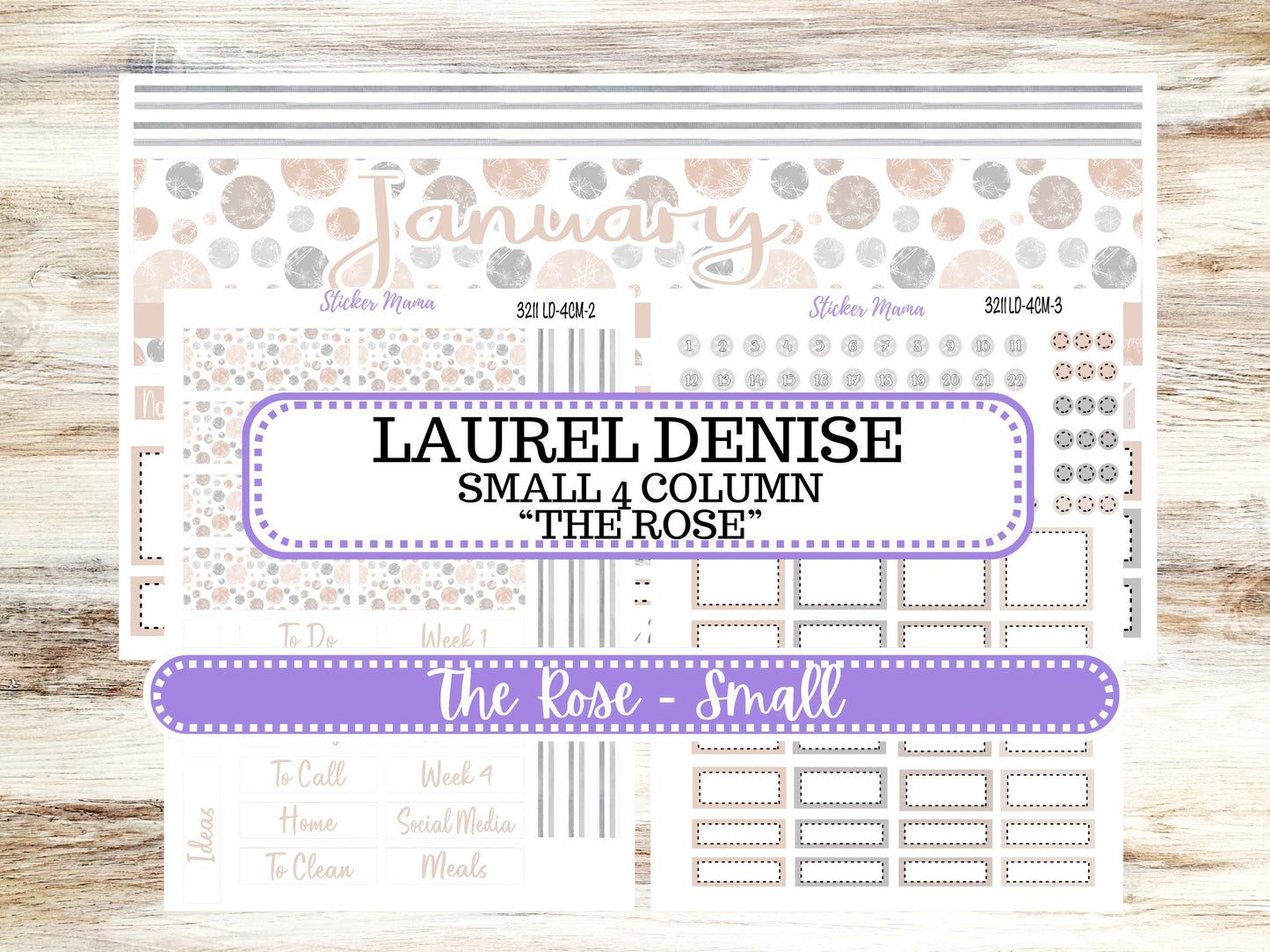 LD "Th Rose" Small || 4 COLUMN Mini (formerly the project mini) Size Planner Kit #3211 || February || Project Stickers || 10-25