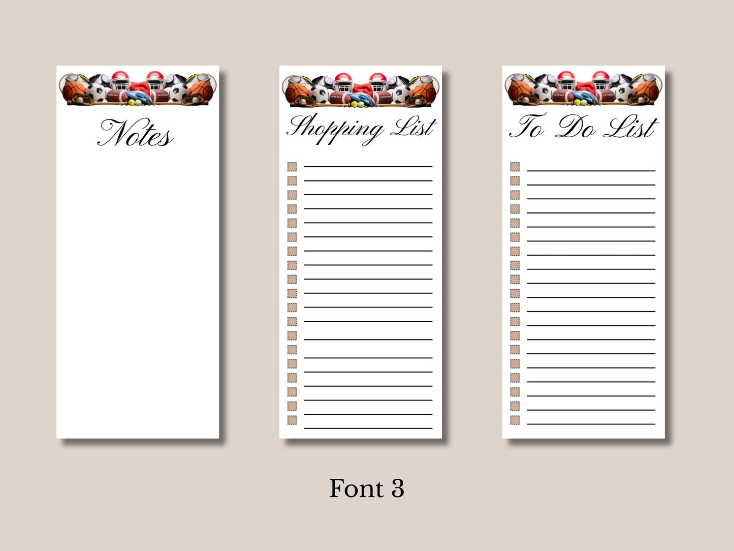 Sporting Spirit - Notepads | Set of Three | 3.5 x 8 | To Do List | Shopping List | Notes