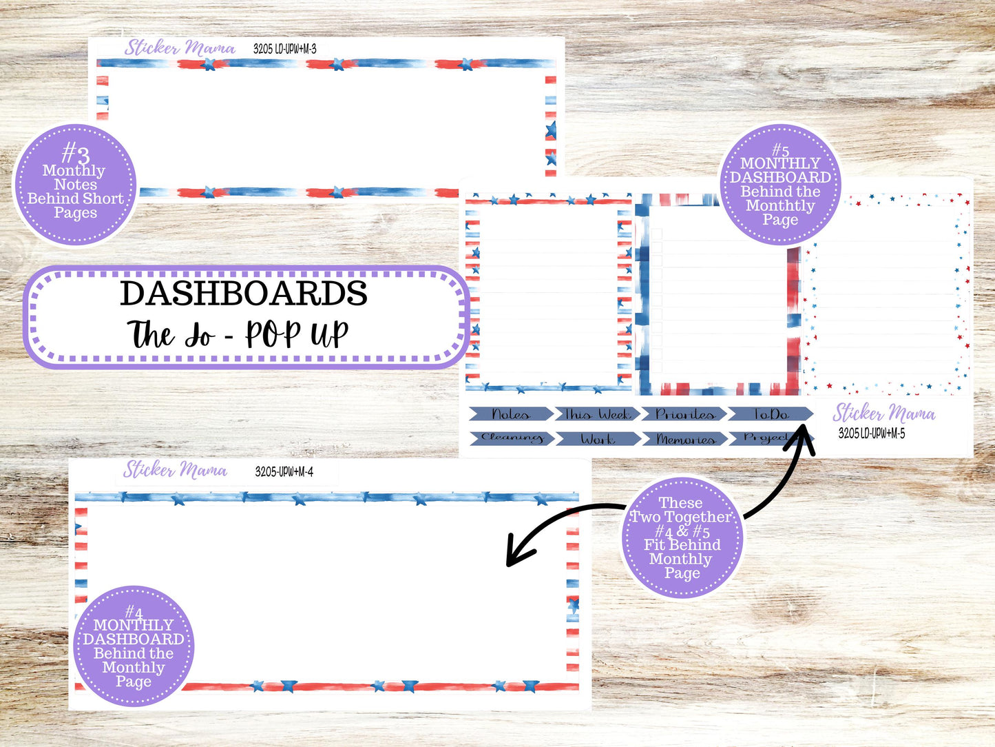 Laurel Denise Jo Planner Sticker Kit | Pop-up Week+Month | July Patriotic Festivities 3205 |  4-26