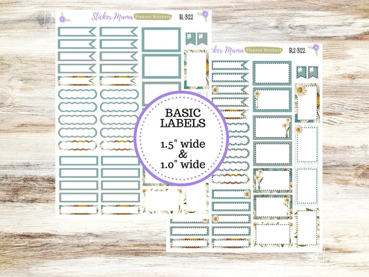 BL-3122 || Vintage Bloom Stickers || Basic Label Stickers - Planner Stickers - Half Boxes - Planner Stickers