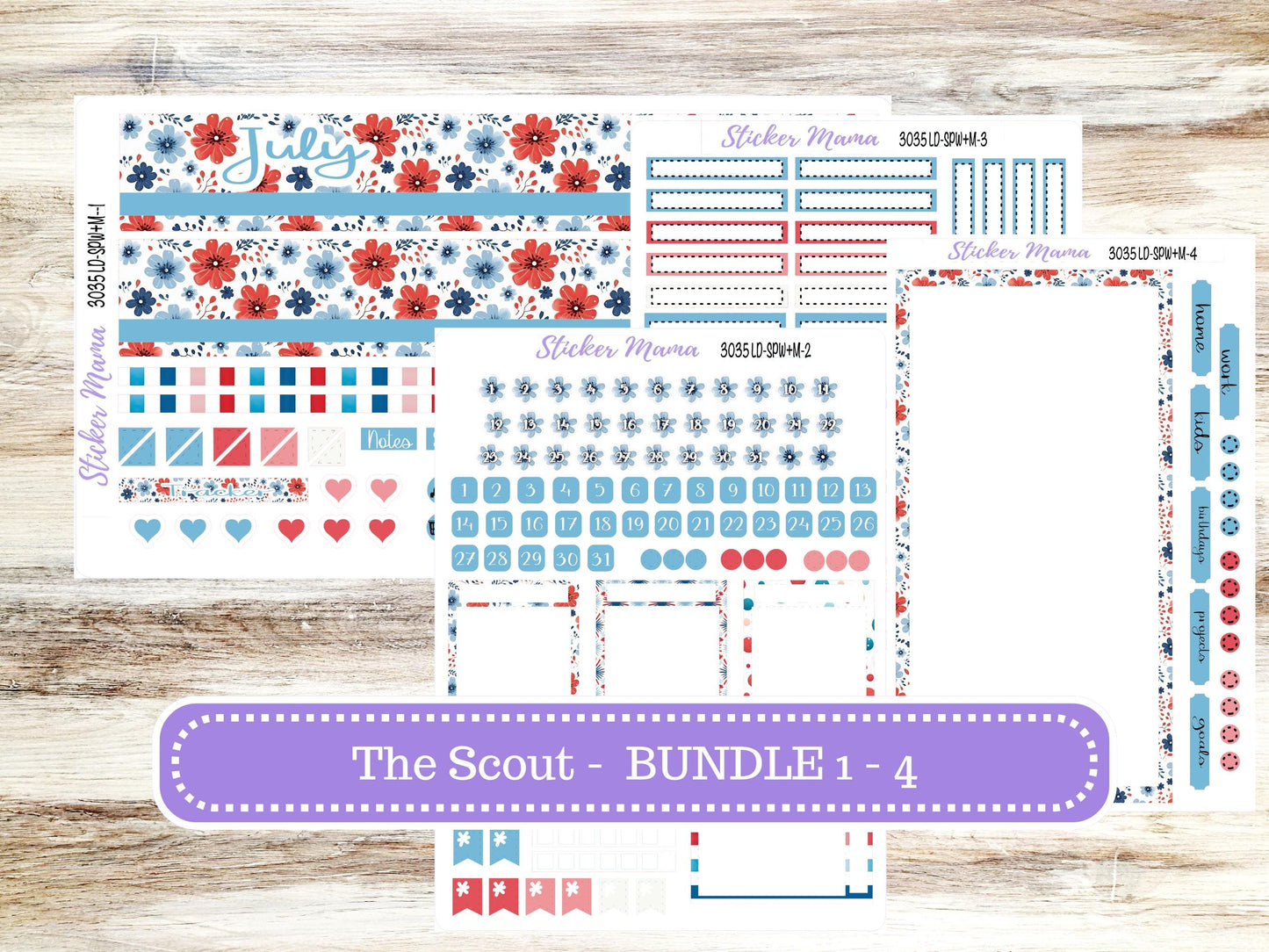 Laurel Denise Small Scout Planner Sticker Kit | Portrait Weekly + Monthly | July American Dream 3035 | 4-26