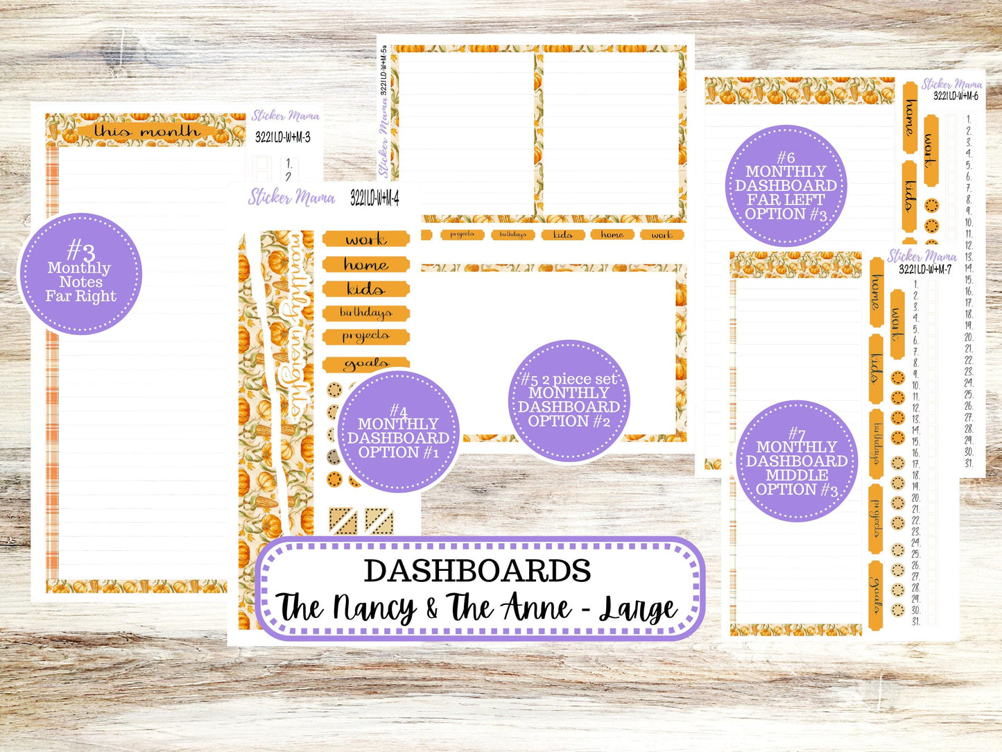 Laurel Denise Large Nancy & Anne Planner Sticker Kit | Vertical Horizontal Week + Month | Month of your Choice Fall | 3221 Pumpkin | 6-26