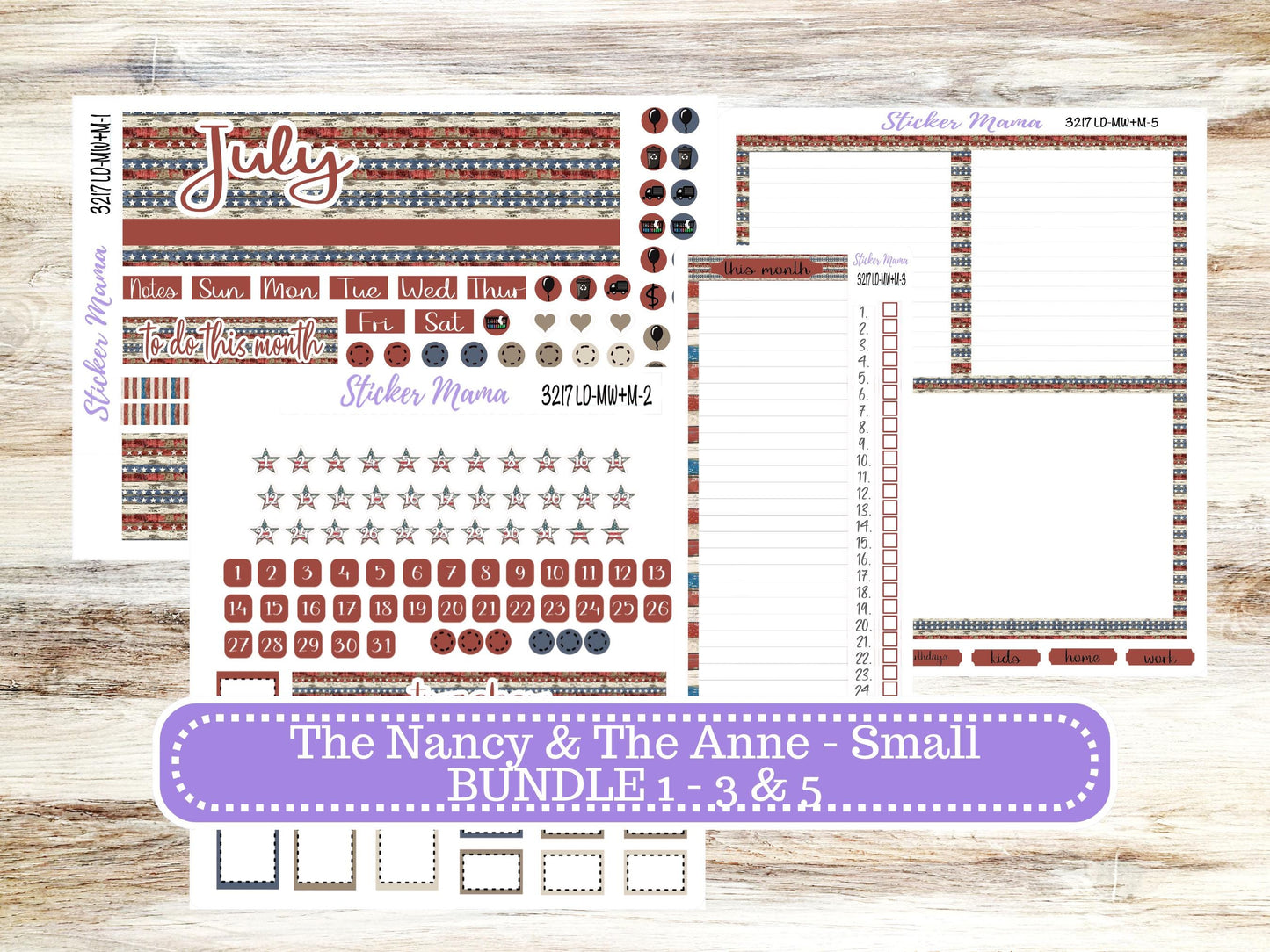Laurel Denise Small Anne and Nancy Planner Sticker Kit | July Old Glory 3217 | 4-26