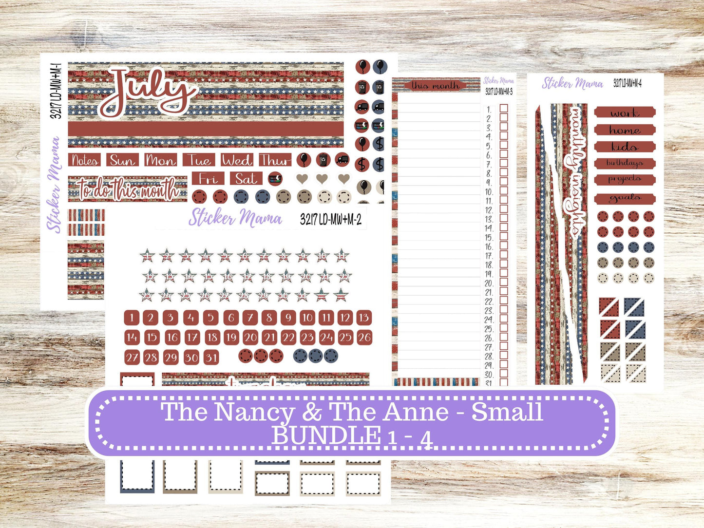 Laurel Denise Small Anne and Nancy Planner Sticker Kit | July Old Glory 3217 | 4-26