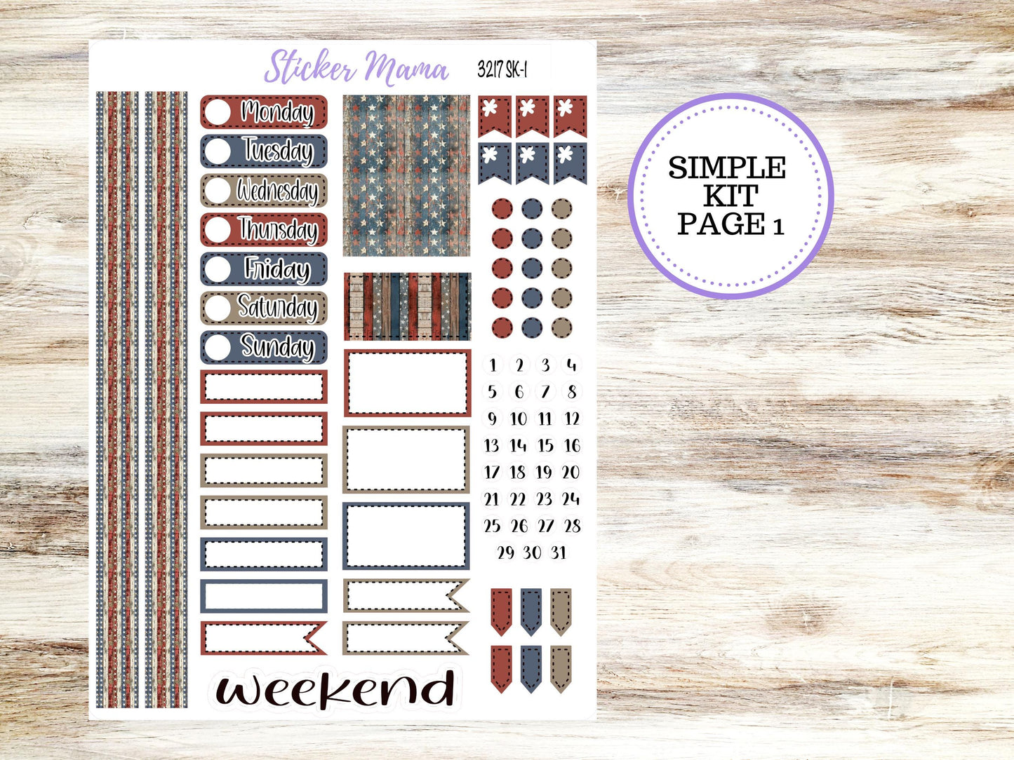 Simple Planner Sticker Kit | 3217 Old Glory | 1.5 inch wide
