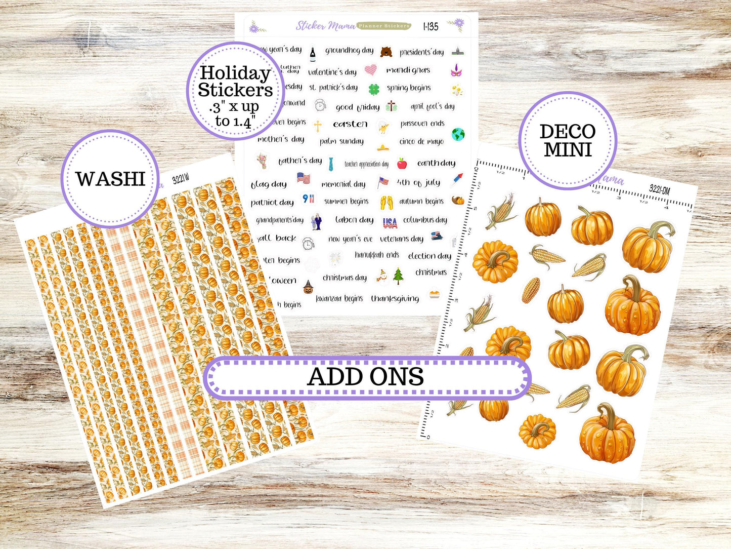 Laurel Denise Large Scout Planner Sticker Kit | Portrait Weekly + Monthly | Month of your Choice Fall | 3221 Pumpkin & Cornstalk | 6-26