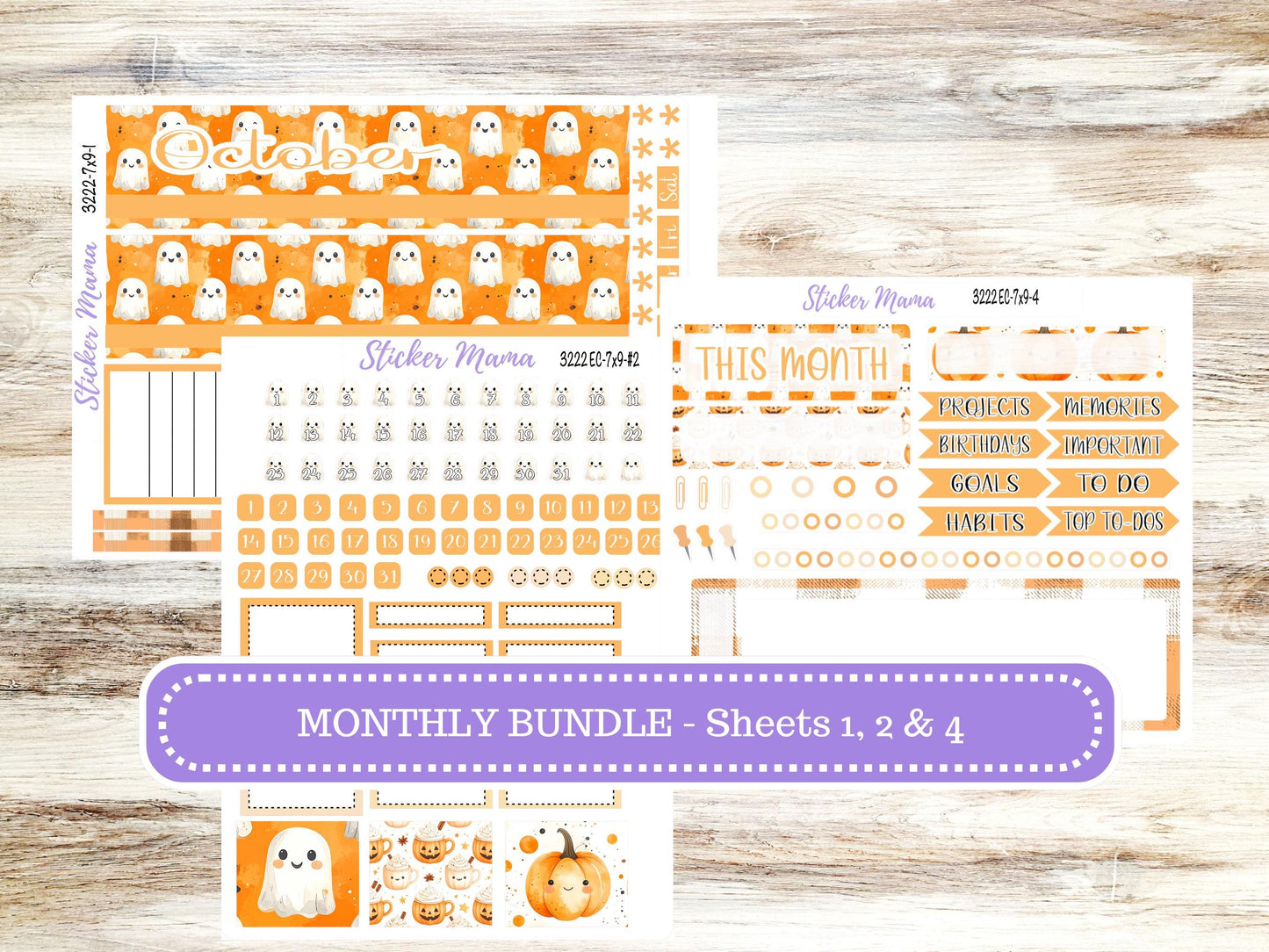Erin Condren Monthly  Kit  7X9 | 3222 Cozy Ghost Stickers  | October