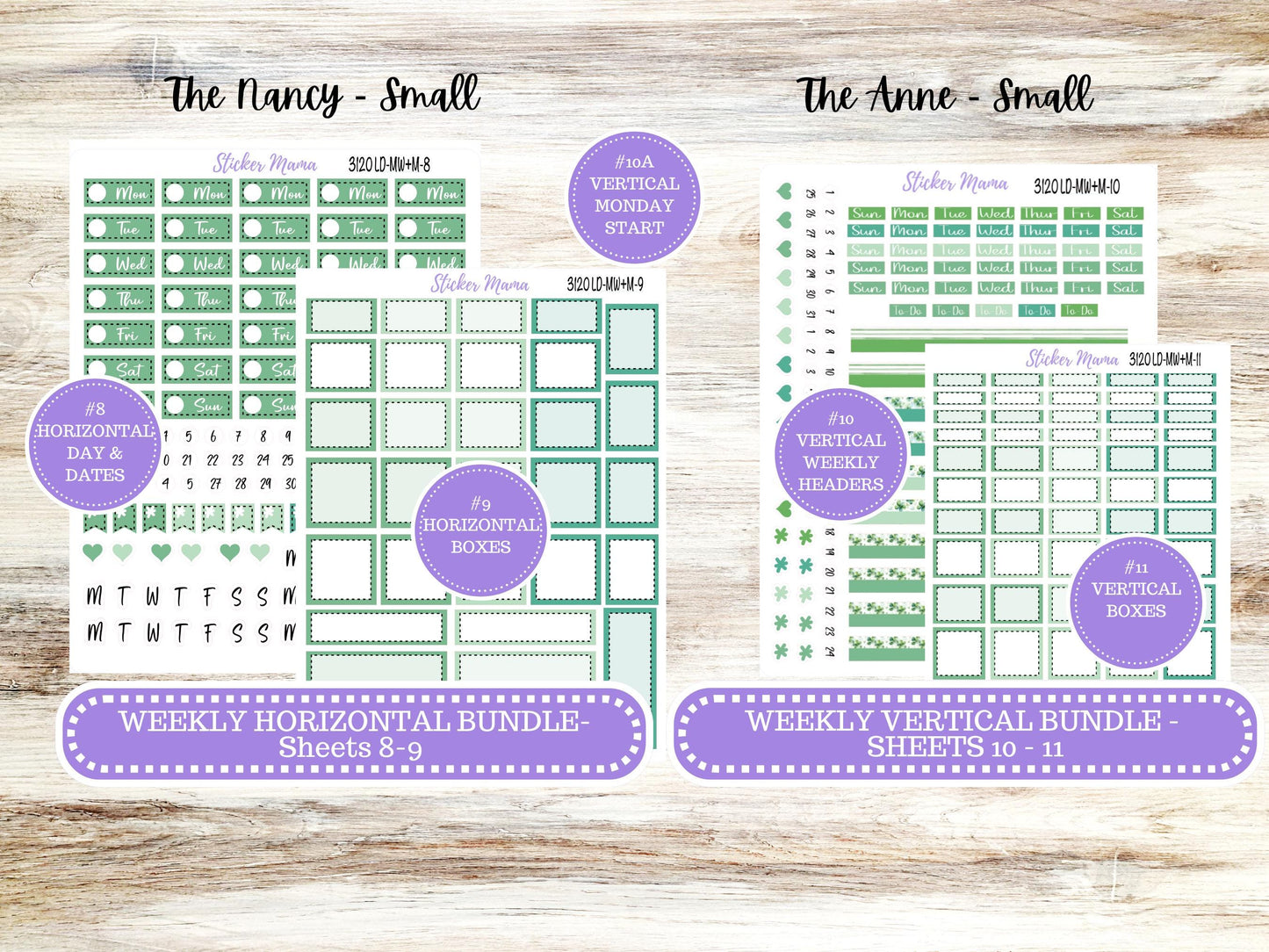LD SMALL "The Anne" & "The Nancy" || MINI Week + Month Planner Kit #3120 || Horizontal Vertical || March Shamrock Magic || 11-25