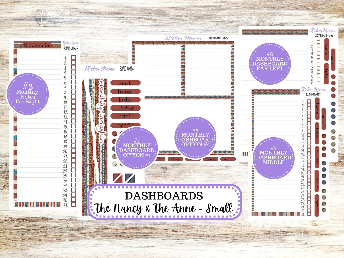 Laurel Denise Small Anne and Nancy Planner Sticker Kit | July Old Glory 3217 | 4-26