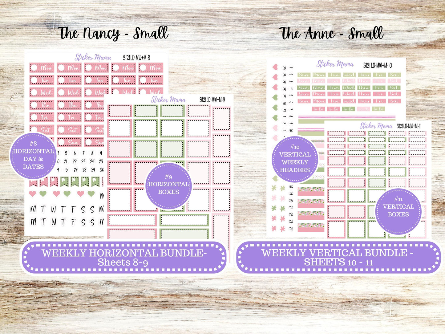 LD SMALL "The Anne" & "The Nancy" || MINI Week + Month Planner Kit #3121 || Horizontal Vertical || April Easter Petals || 12-25