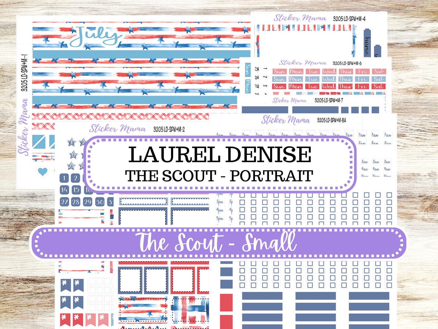 Laurel Denise Small Scout Planner Sticker Kit | Portrait Weekly + Monthly | July Patriotic Festivities 3205 | 4-26