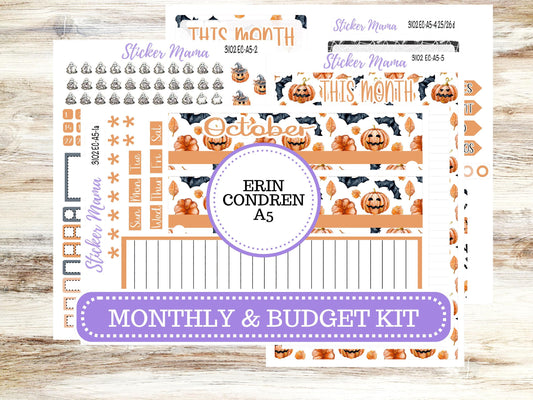 ERIN CONDRE Monthly Kit-3102 || A5 || Pumpkin Town Stickers  || - ec October Monthly Kit - Monthly Planner Kits - Monthly Budget