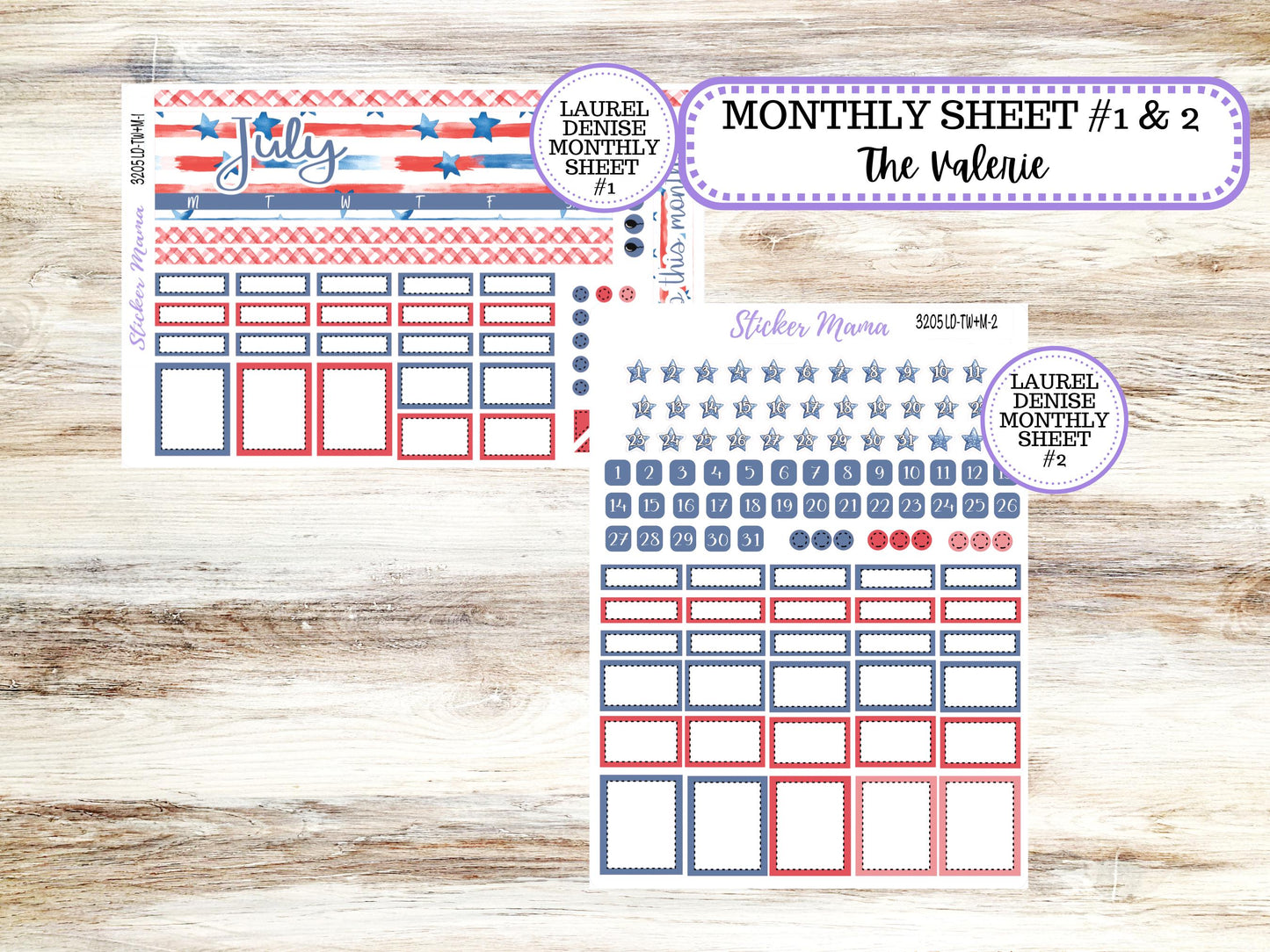 Laurel Denise Valerie Planner Stickers | LD Teacher Week + Month Planner Kit | July 3205 Patriotic Festivities | 4-26