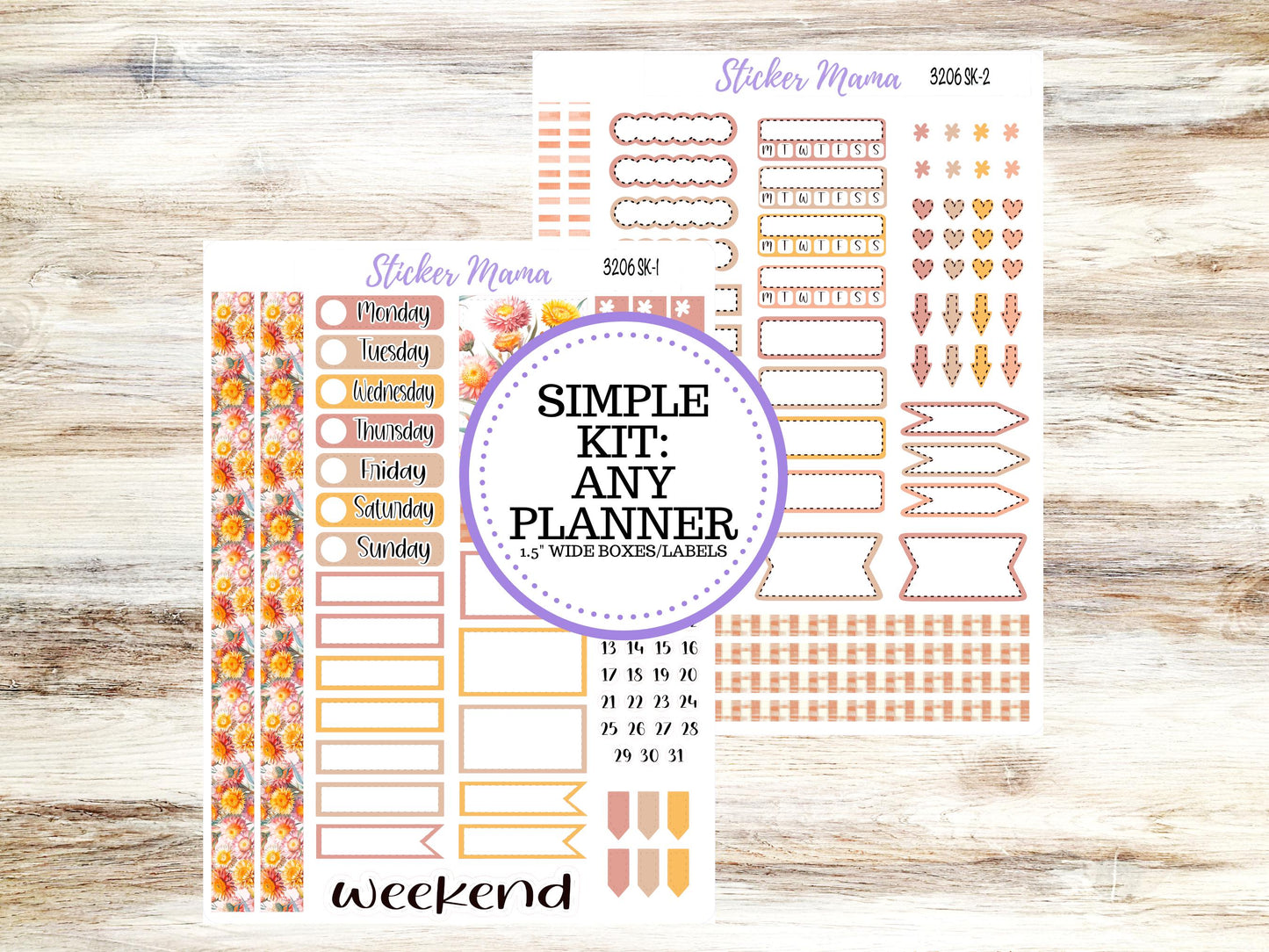 Simple 1.5 inch Planner Sticker Kits | Falling Colors 3206