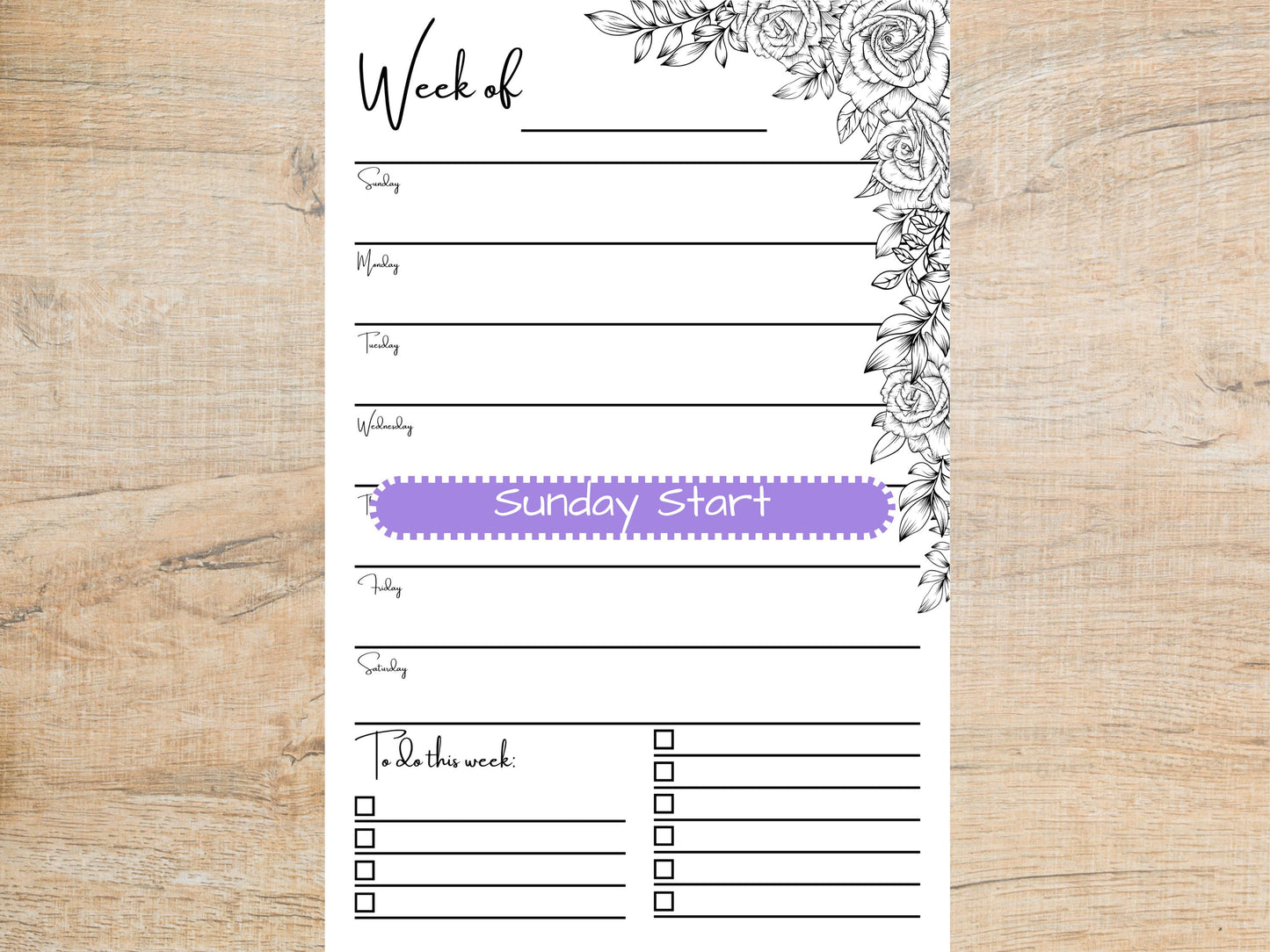 Horizontal Roses Weekly Planner Pad 5x8 | Desk Planning Notepad | Undated Organizer