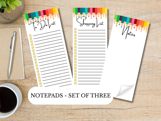School Time Notepads | Set of Three | 3.5 x 8 | To Do List | Shopping List | Notes
