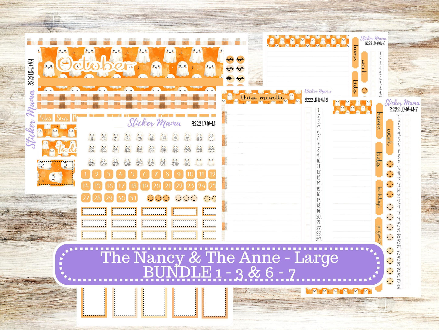 Laurel Denise Large Nancy & Large Anne Planner Sticker Kit | Vertical Horizontal Week + Month | October Cozy Ghost 3222 | 7-26