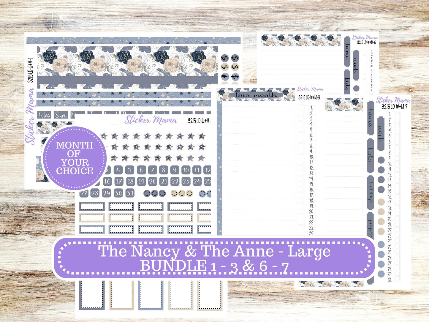 Laurel Denise Large Nancy & Anne Planner Sticker Kit | Vertical Horizontal Week + Month | Month of your Choice Charming Rose #3215 | 1-26