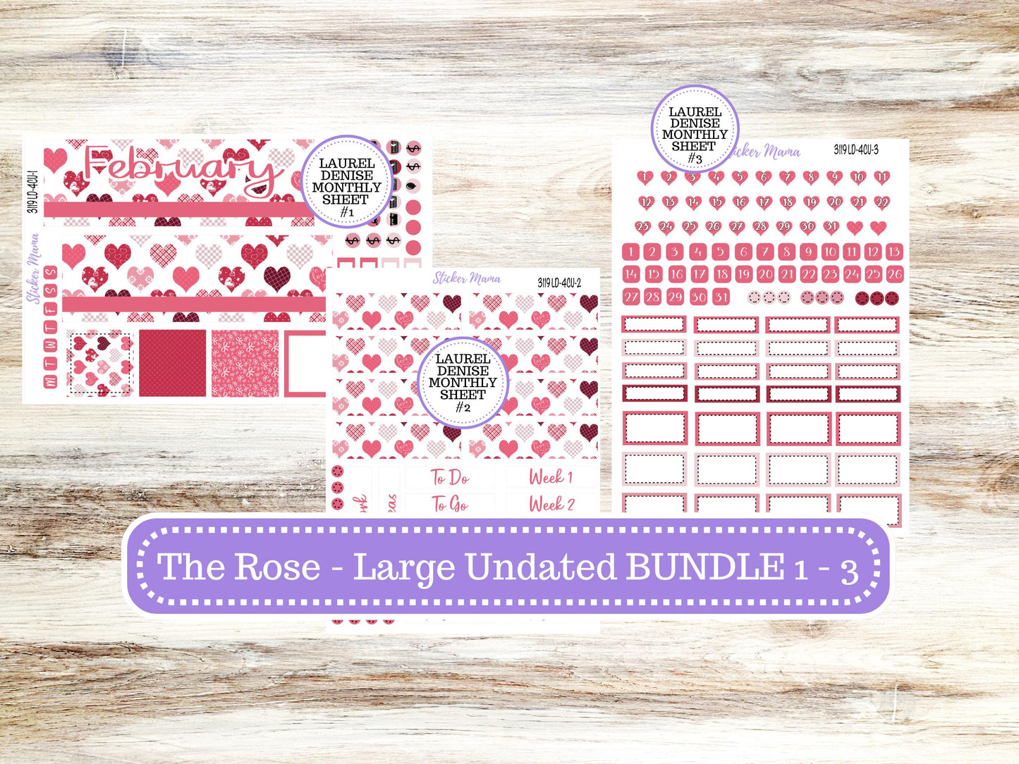 LD "The Rose" - Large Undated Sewn || 4 COLUMN Undated (formerly project undated). Planner Kit #3119 || February || 10-25