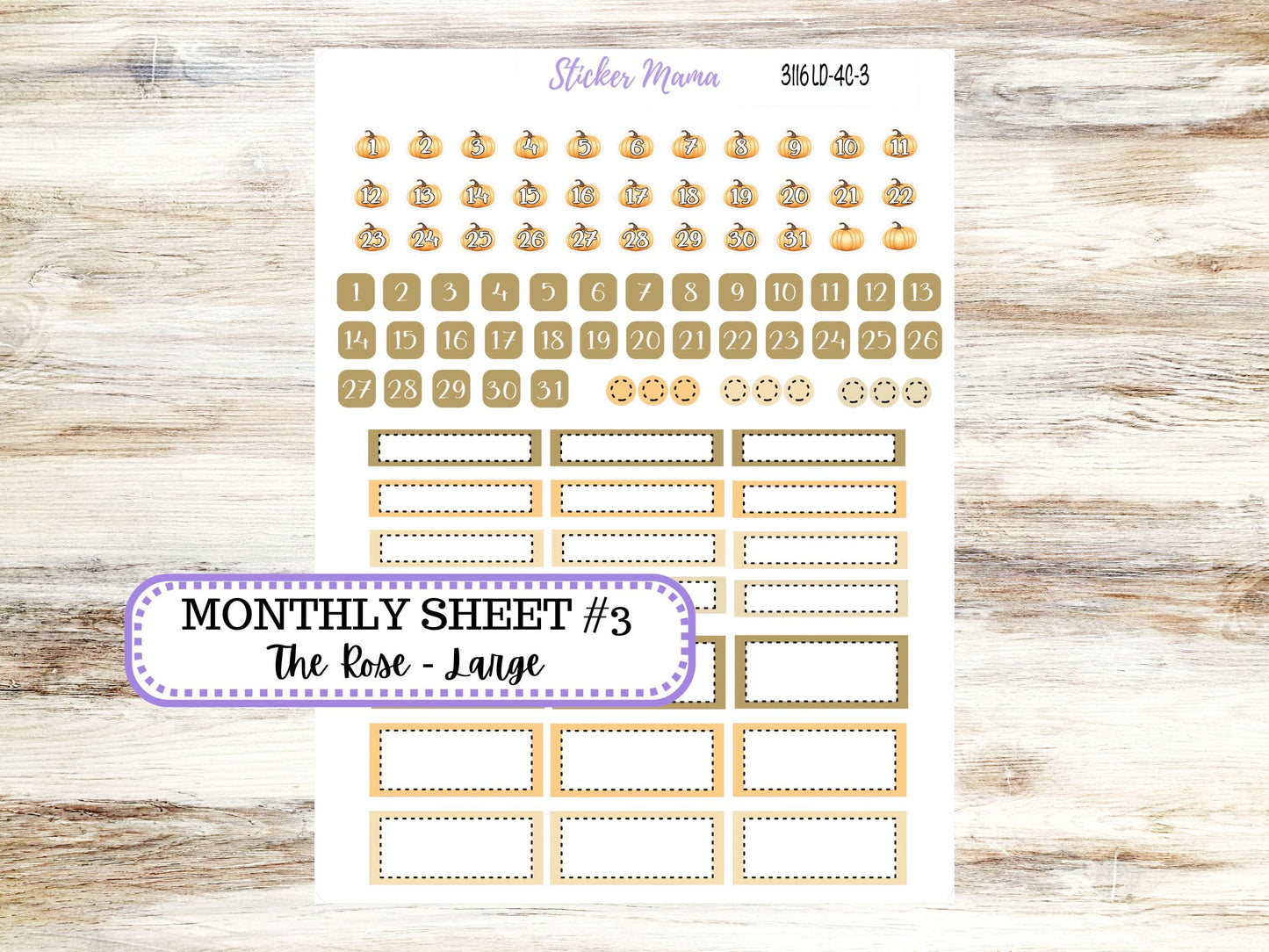 Laurel Denise Large Rose Planner Sticker Kit | 4-COLUMN | Month of your Choice Fall | Pumpkin Spice 3116 | 7-26