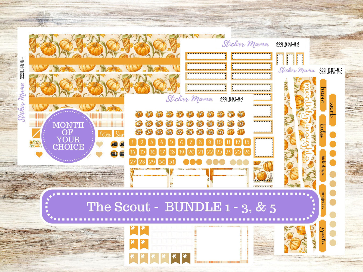Laurel Denise Large Scout Planner Sticker Kit | Portrait Weekly + Monthly | Month of your Choice Fall | 3221 Pumpkin & Cornstalk | 6-26