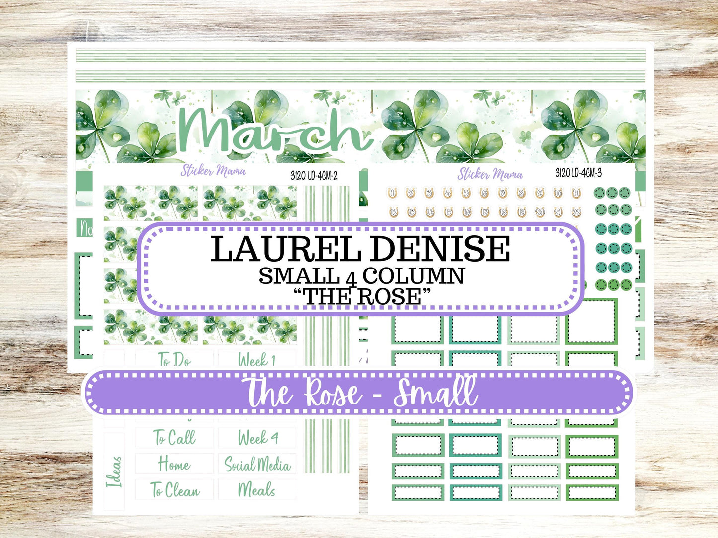 LD "Th Rose" Small || 4 COLUMN Mini (formerly the project mini) Size Planner Kit #3120 || March Shamrock Magic || Project Stickers || 11-25